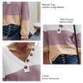 thumbnail image 4 of Top con cuello en V para mujer, Top de poliéster con manga larga acampanada, escote con botones, decoración informal, Top ajustado ZZ203S3146 blanco L, 4 of 5