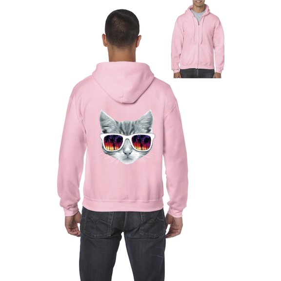 Mens Kitty with Sunglasses Full-Zip Hooded Sweatshirt