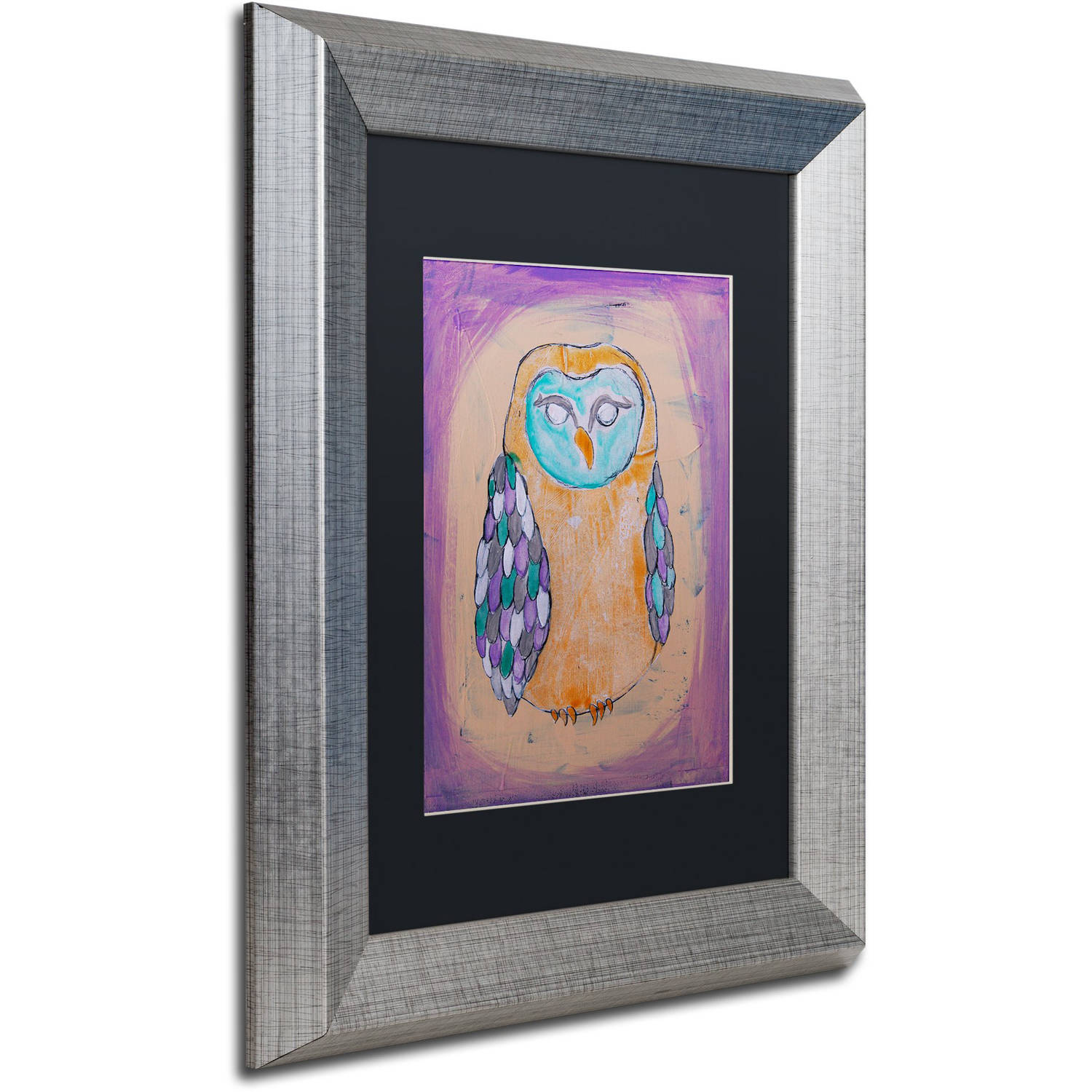 Trademark Fine Art 'Owl I' Canvas Art by Nicole Dietz, Black Matte, Silver Frame