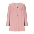 thumbnail image 3 of Womens Plus Size Tops, 3/4 Sleeve Shirts for Women Summer Casual Loose Fit Solid Color Button Up Notch V Neck T-Shirts, 3 of 5