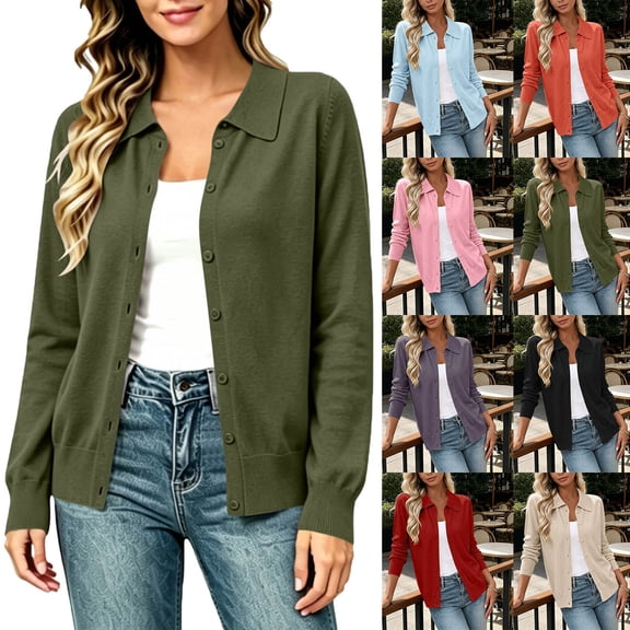 Cardigan Sweaters for Women Fashion Long Sleeve Knit Cardigans for Fall Casual, Solid Lightweight Button Down Open-Front Sweater Outerwear,Size S-XXL