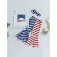 thumbnail image 2 of Bagilaanoe 4th of July Clothes for Toddler Baby Girls Sleeveless Letter Print Tank Tops + Flared Trousers + Headband 1T 2T 3T 4T 5T 6T Kids Independence Day Outfits 3pcs Long Pants Set, 2 of 7