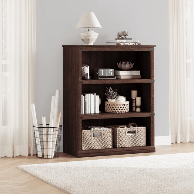 BeesClover Tall Farmhouse Bookshelf, Bookcase with Open Storage Shelves, Rustic Wood Display Shelf for Living Room, Home Office