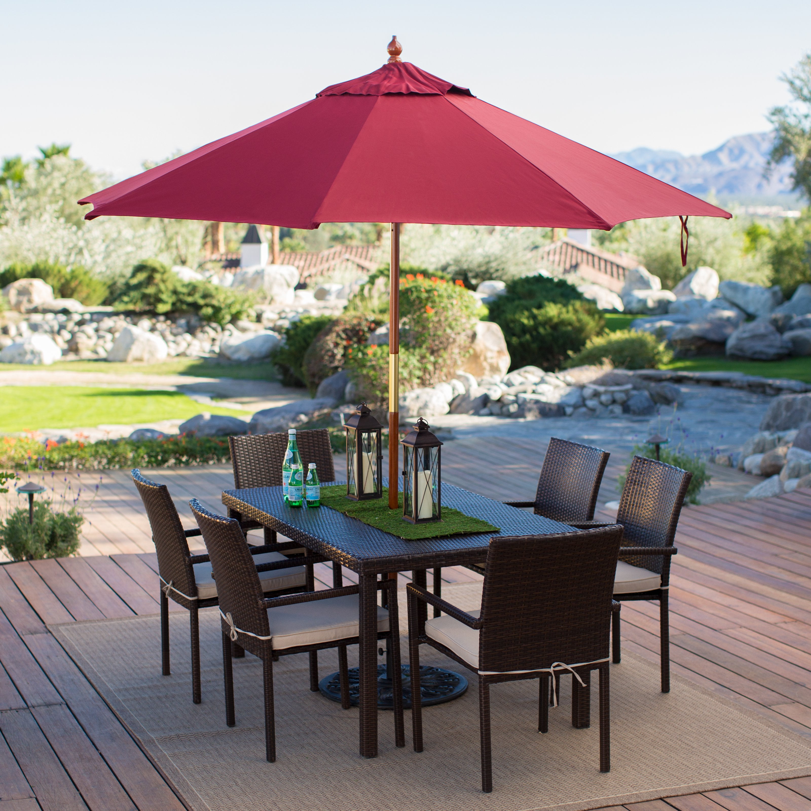 Belham Living 9 Ft Wood Commercial Grade Sunbrella Market Umbrella Wood Commercial Grade Sunbrella Market Umbrella