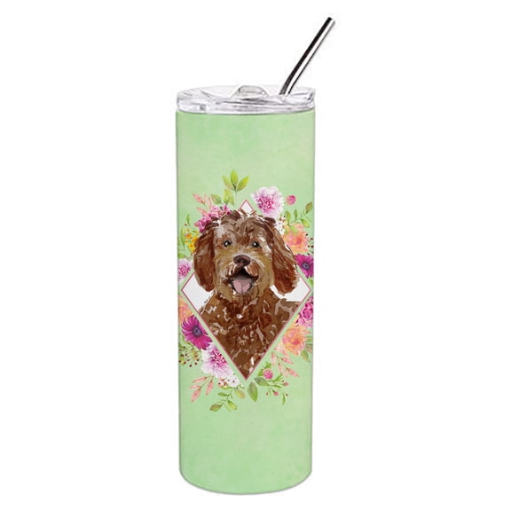 Carolines Treasures CK4388TBL20 Labradoodle Green Flowers Stainless Steel 20 oz Skinny Tumbler 20 oz multicolor