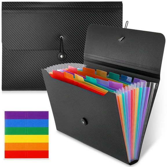 sixwipe 2 Pack Accordion File Organizer, 13 Pockets Expanding File Folder, Accordion File Holder with Elastic Buckles Closure, A4 Paper Document Organizer for Home School Office