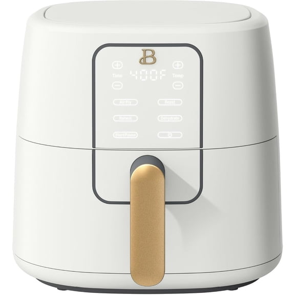 6 Quart Air Fryer for kitchen use, white icing finish, nonstick and dishwasher coating, 4-in-1 functionality with touch display and auto shut-off