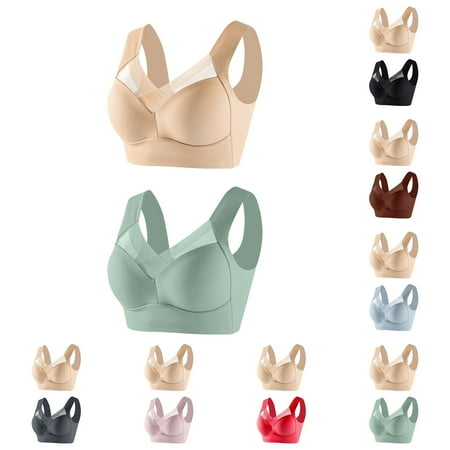 YUGYXL Women s Plus Size Front-Close Underwire Sports Bra Push Up T-Shirt Bra Padded Bras Plunge Full Coverage 2PC Gift for Wife Gray XL
