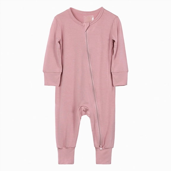 Linfrsh Knit Newborn Outfit Newborn Infant Baby Cotton Rompers Footless Pajamas Zipper Long Sleeve Sleeper Jumpsuit(Pink,12-18 Months)