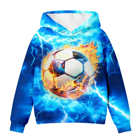 Oiyii Little Boy's Soccer All Over Print Hoodie Sweatshirt Long Sleeve Casual Hooded Sweatshirt Outdoor Pullover Top,Multicolour