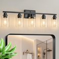 thumbnail image 1 of Lámpara de baño Unicozin de 5 luces, metal negro y vidrio, 84 cm, 1 of 9