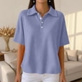 thumbnail image 7 of Nestiefly Women Polo Shirts Short Sleeve Button Down Collared Golf Tee Business Casual Summer Work Tops Athletic Tennis Shirts Light Purple M, 7 of 7