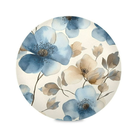 Round Placemat Set 15.4 Inch Diameter Table Mats Heat-Resistant Decorative for Dining Tables Blue Watercolor Flowers