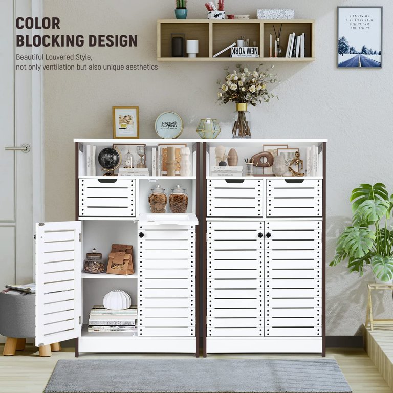 RichYa Bathroom Cabinet, Linen Storage Cabinet with 2 Flap Drawers