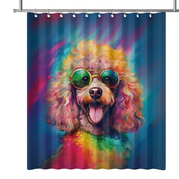 Hippie Poodle Portrait oil painting Watercolor Tie-dye Vintage Shower Curtain Poodles Dog Lover Gifts Idea Waterproof Bathroom Bathtub Curtain - 00015