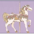 thumbnail image 1 of Carrousel de Cheval Orné de Blanc Beige Bordé de Papier Peint Violet Design Rétro, Rouleau 15'x9", 1 of 3