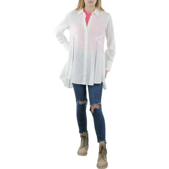 Donna Karan Womens Seamed Pinstripe Button-Down Top