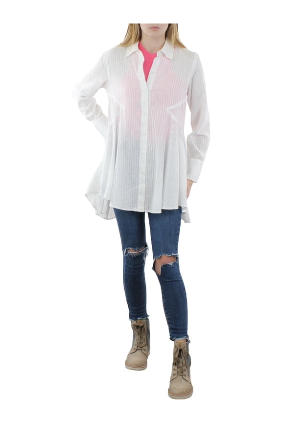 Womens Seamed Pinstripe Button-Down Top