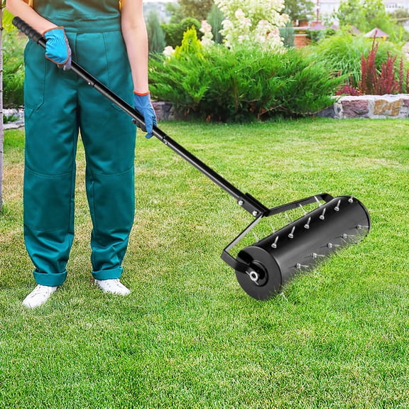 21" Manual Rolling Lawn Aerator with Handle, Heavy-Duty Grass Aeration Tool with Sand/Stone Fillable Drum & Galvanized Steel Spikes for Soil Aeration and Healthy Lawn Care