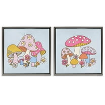 Stupell Industries Groovy Floral Mushrooms Botanical & Floral Painting Gray Floater Framed Canvas Art Print Wall Art, 25 x 25, Set of 2