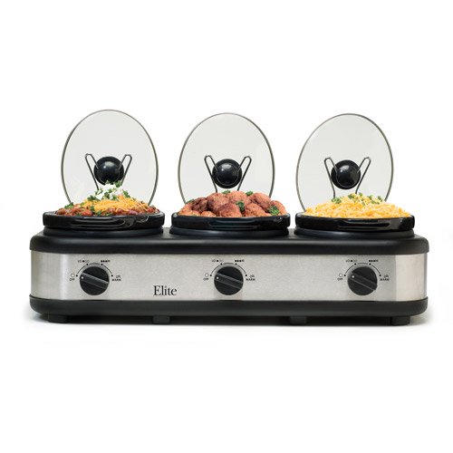 Elite Platinum Triple Slow Cooker Buffet with Lid Rests
