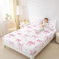 thumbnail image 3 of Manfei Ribbon Bow Full Size Sheets For Girls,Pink Coquette Bowknot Print Bed Sheets For Kids,4pcs, 3 of 6