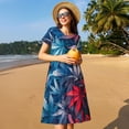 thumbnail image 4 of Daiia Red And Blue Leaves Print Women's Dresses 2025 Trendy Short sleeve Dresses Casual Baggy Flowy Maxi Sun Dresses, 4 of 6