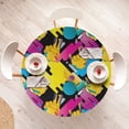 thumbnail image 4 of Ambesonne Emoji Art Fitted Round Tablecloth, Cloud Like Shape Colorful, 36"- 40" Diameter, Mustard and Hot Pink, 4 of 5