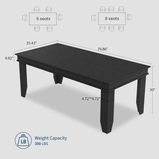 Kojooin 71 in Modern Farmhouse Dining Table, Large Rectangular Wooden Table for 6 to 8 with Sturdy Frame