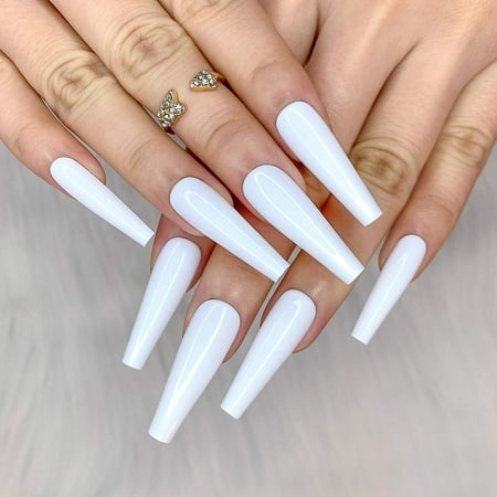 24pcs Deep Nude Pure Color Ballerina Long Coffin Glossy Fake Nails