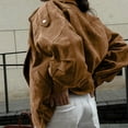 thumbnail image 6 of Womens Coats Zipper Pocket Long Sleeved Hooded Stand Up Collar Casual Jacket,Coats for Women Brown S, 6 of 6