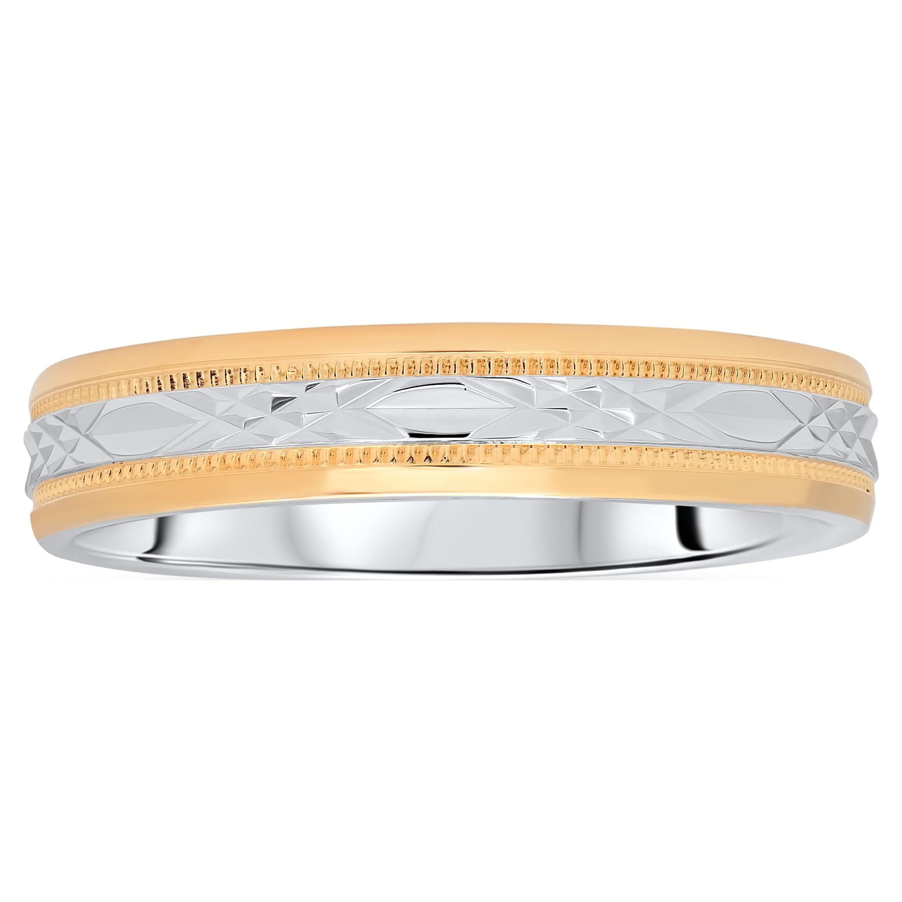 Brilliance Fine Jewelry His and Hers Sterling Silver Diamond Cut 14K Gold Plated Wedding Band Set