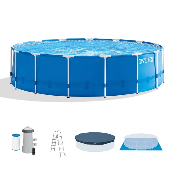 Intex Metal Frame 15' x 48" Outdoor Above Ground Pool Set with Pool Cover