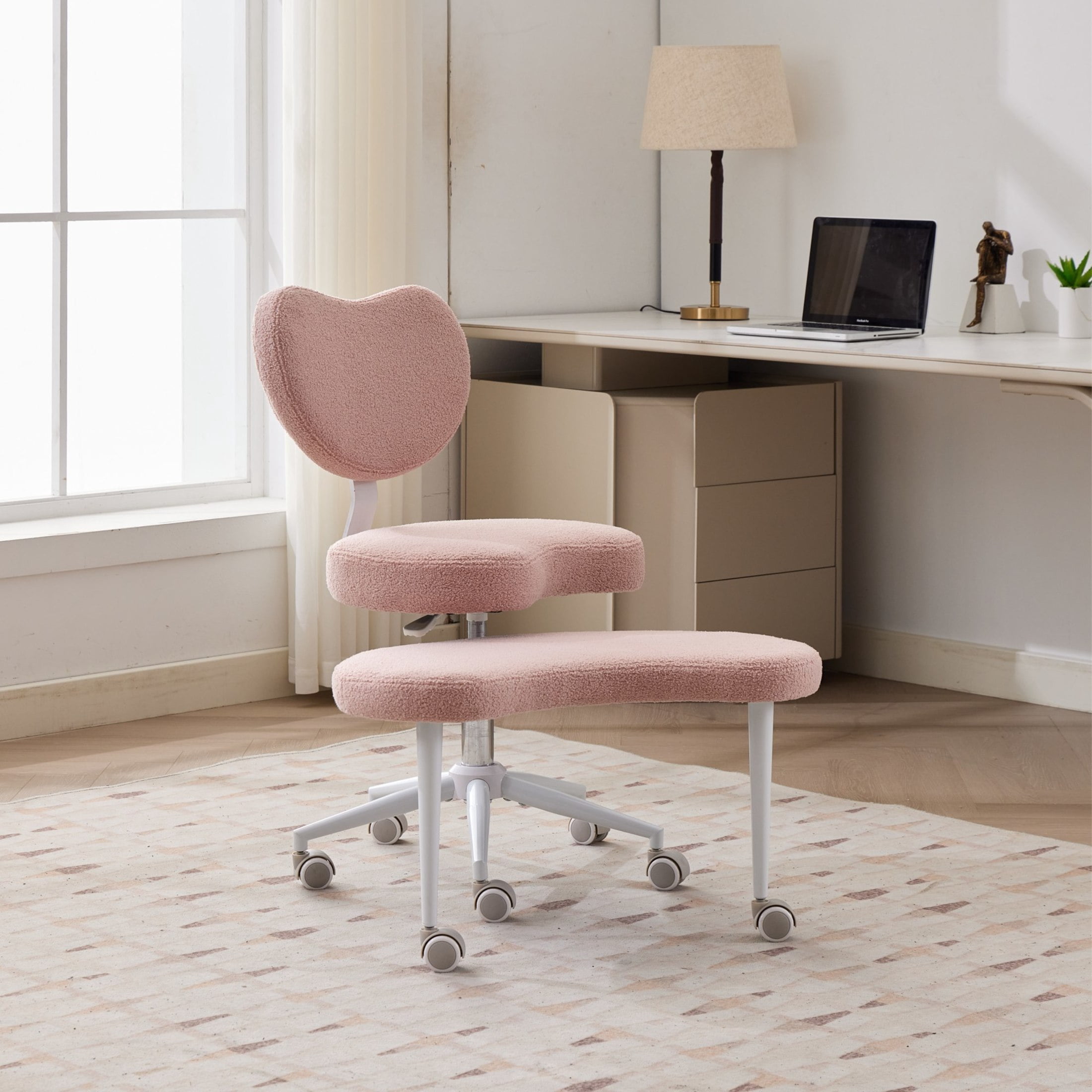 Noble House Meditation Office Chair, Cross-Legged Desk Chair with Swivel Footstool, Lumbar Support, Pink