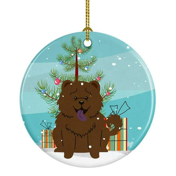 Merry Christmas Tree Chow Chow Chocolate Ceramic Ornament