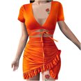 thumbnail image 1 of Leutsin Robe Asymétrique Unie pour Femmes Robe de Club Courte Basique Grande Taille, 1 of 7