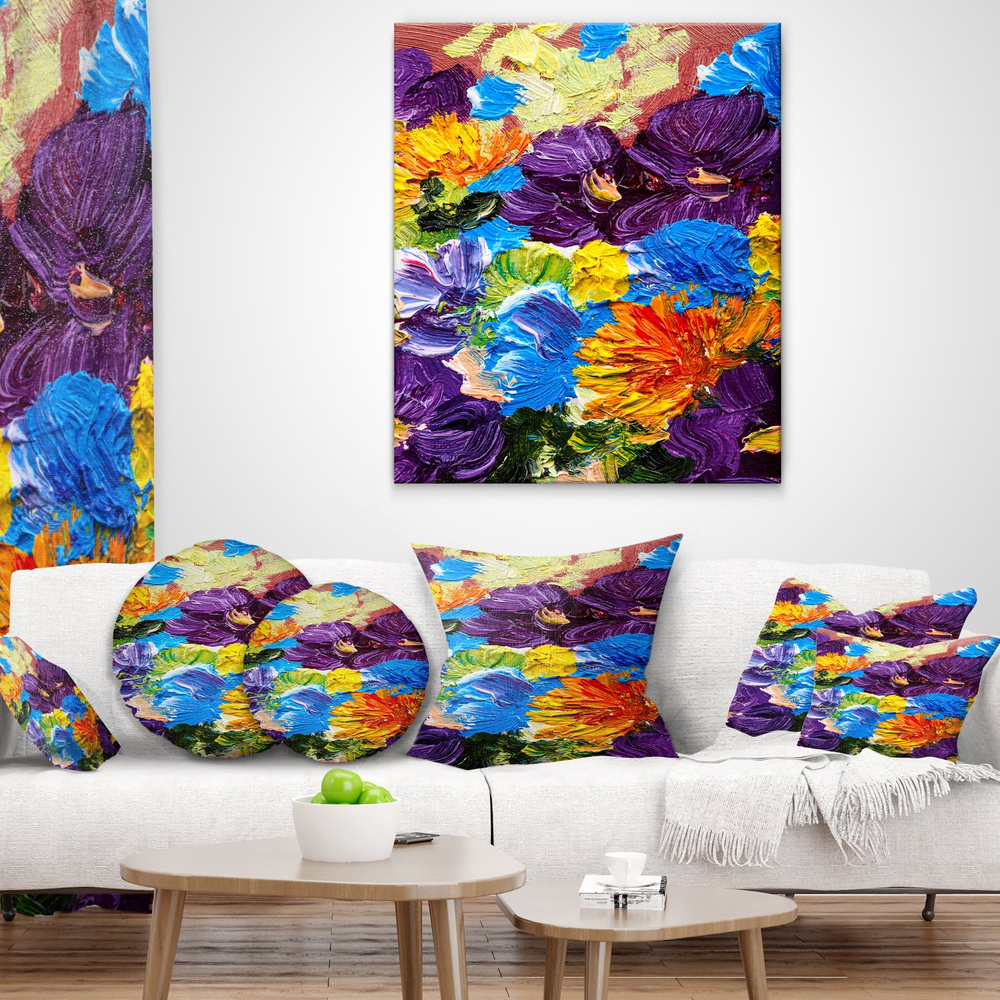 Designart Heavily Textured Abstract Flowers - Abstract Throw Pillow - 12x20