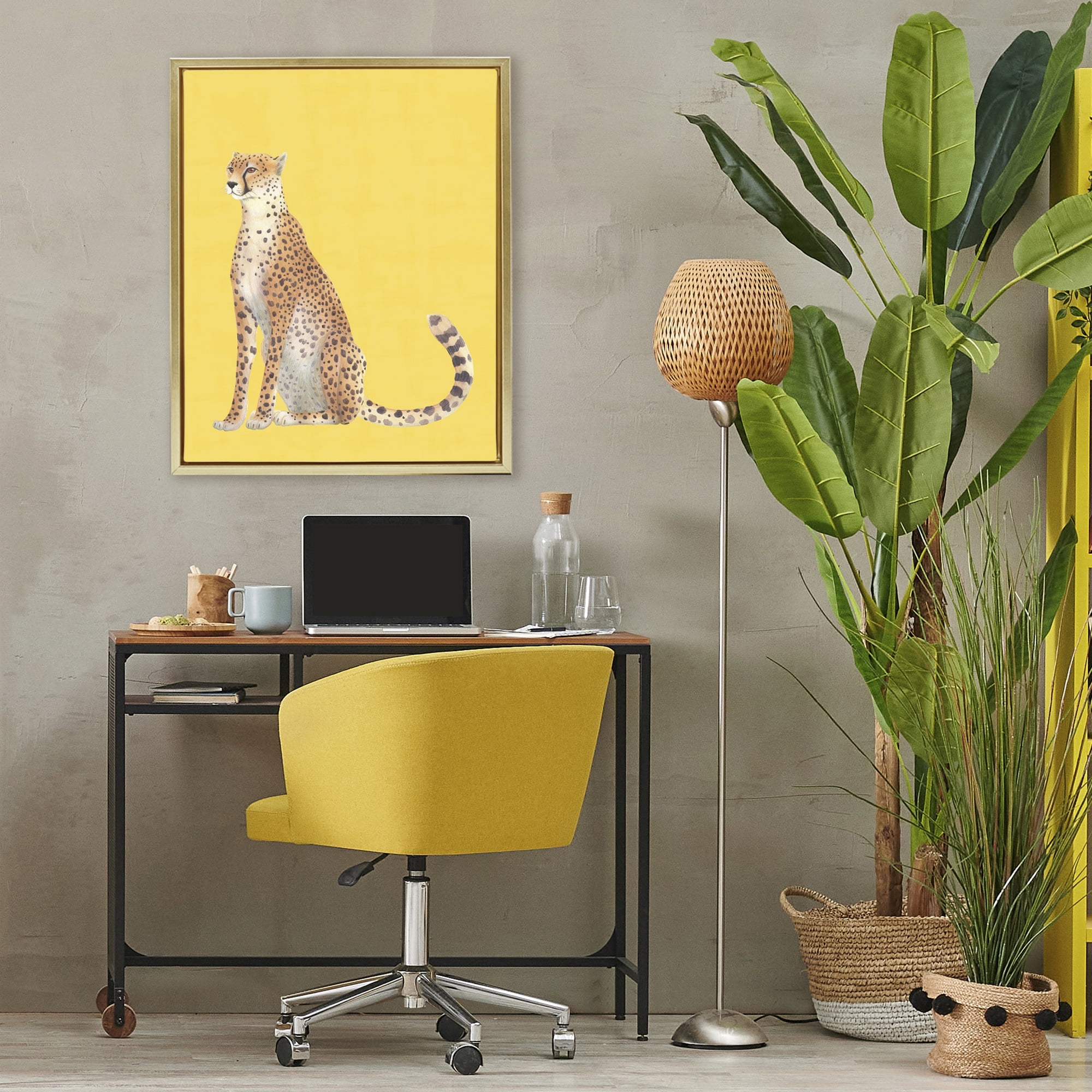 Stupell Industries Cheetah on Vibrant Yellow Gold Framed Floater Canvas Wall Art, design by Karolina Sato