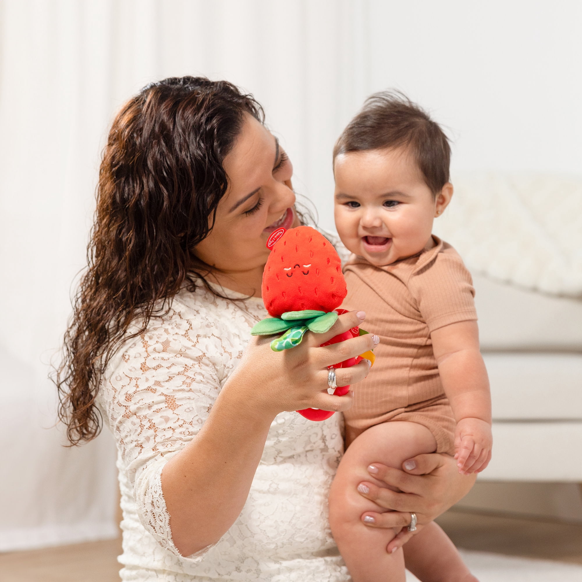Melissa & Doug Peek-a-Boo Berry Take-Along Toy with Teether, Clip-On Stroller Toy for Baby Ages 12m+