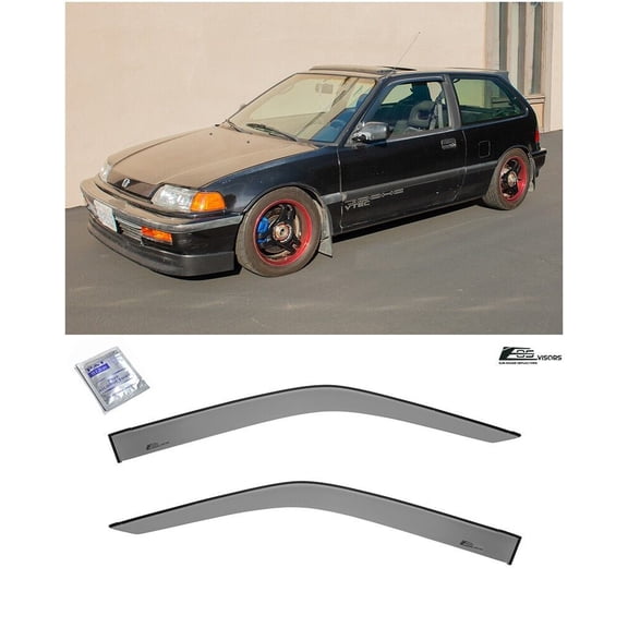 Extreme Online Store Replacement For 1988-1991 Honda Civic Hatchback Models | EOS Visors JDM Tape-On Style SMOKE TINTED Side Vents Rain Guard Window Deflectors DWV-V61
