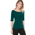 thumbnail image 4 of Camiseta Suave de media manga Allegra K con cuello redondo Entallado para Mujer Verde oscuro L, 4 of 6