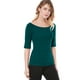 thumbnail image 4 of Camiseta Suave de media manga Allegra K para mujer, Cuello redondo, Entallado, Verde oscuro, XS, 4 of 6