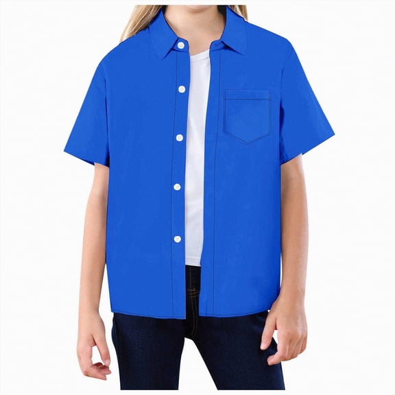 JUMEYU Boys Shirts Dress Toddler Boys Dress Shirts Baby Boy Button Down Shirt Short Sleeve Tops with Summer Formal 4T 5T (Blue,4-5 Years)