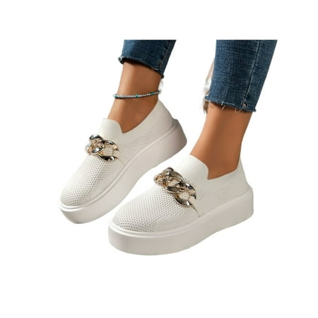 

Lacyhop Womens Sneakers Slip On Flats Mesh Loafers Sport Comfort Casual Shoes Lightweight Platform White 7.5