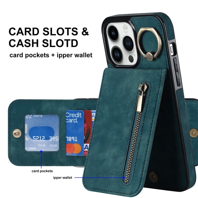 Pour iPhone 11, Étui à Portefeuille avec Porte-Cartes, Blocage RFID, Bague Rotative Intégrée Kickstand Zippée Sac à Main Rétro Housse Antichoc, Violet