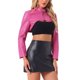 thumbnail image 4 of CHAQUETA CORTA DE CUERO SINTÉTICO PARA MUJERES CON CUELLO ALTO Y CREMALLERA DE MANGA LARGA EN ROSA FUCSIA, 4 of 5