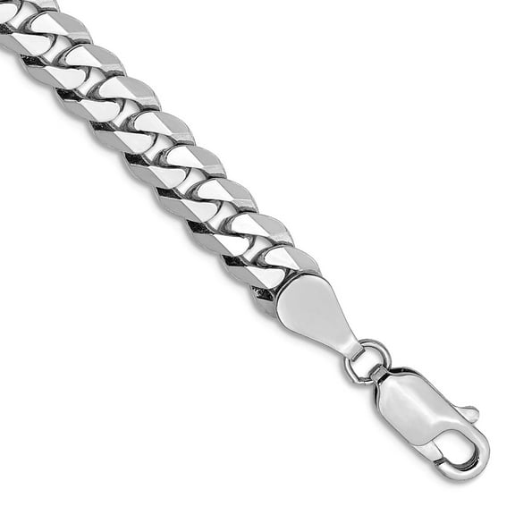14k White Gold Solid Polished 5.2mm Flat Curb Chain Bracelet 8 Inch Lobster Claw Link Bracelet for Women and Men