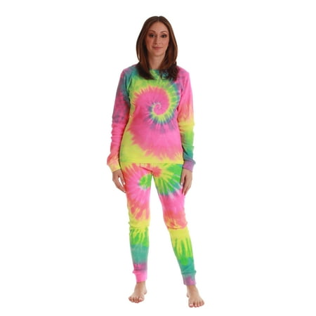 

Just Love Women s Tie Dye Two Piece Thermal Pajama Sets (Tie Dye Neon Swirl Medium)