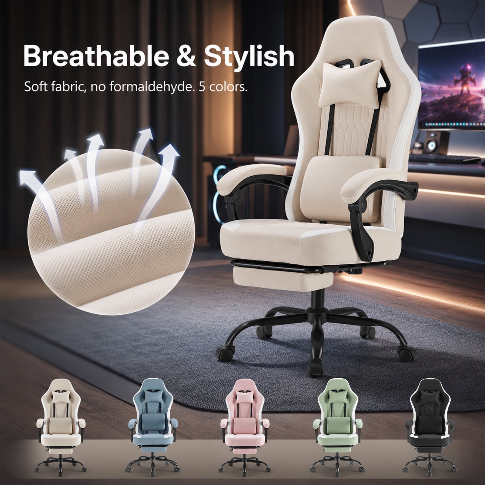 Alvantor Gaming Chair, Computer Office Chair with Linkage Armrests and Footrest, High Back Ergonomic Computer Chair with Lumbar Support Task Chair with Footrest