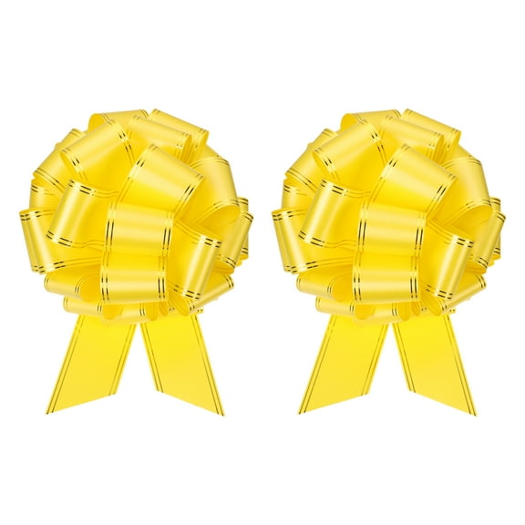 2pcs 16 Inch Giant Large Pull Bow Big Metallic Car Bows Ribbon with Gold Edge for Gift Christmas, Yellow